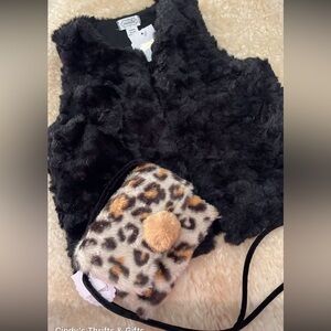 Mud Pie Faux Fur Vest Leopard Cheetah Print Crossbody Purse Toddler Bundle